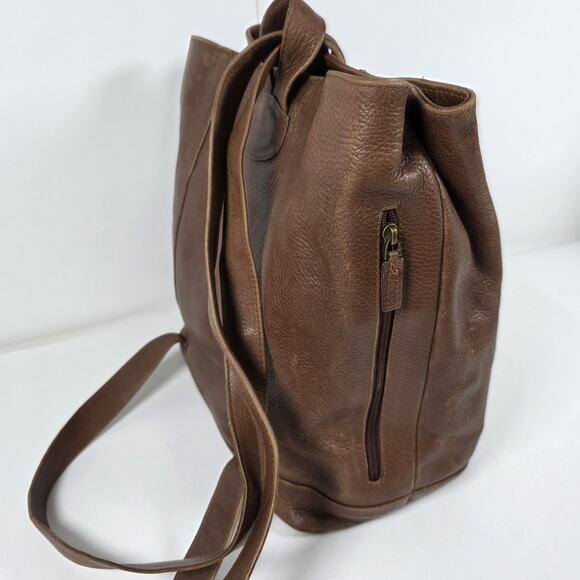 Vintage Orvis Brown Leather Backpack Boho Pebble Bullhide Handbag Purse - Picture 6 of 16